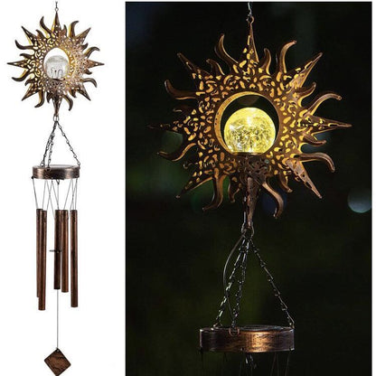 Wrought Iron Hollow Sun Moon Chime Pendant