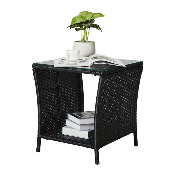 Braided Rattan Edge Wicker Side Table