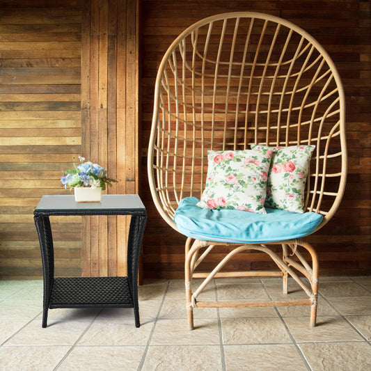 Braided Rattan Edge Wicker Side Table