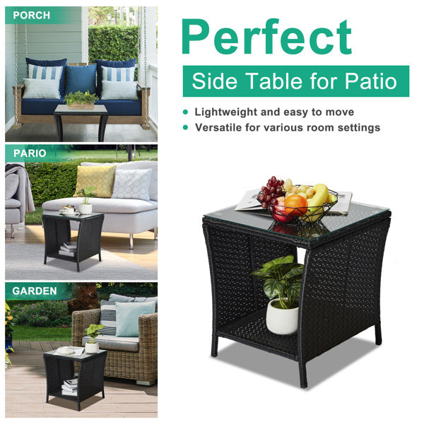 Braided Rattan Edge Wicker Side Table