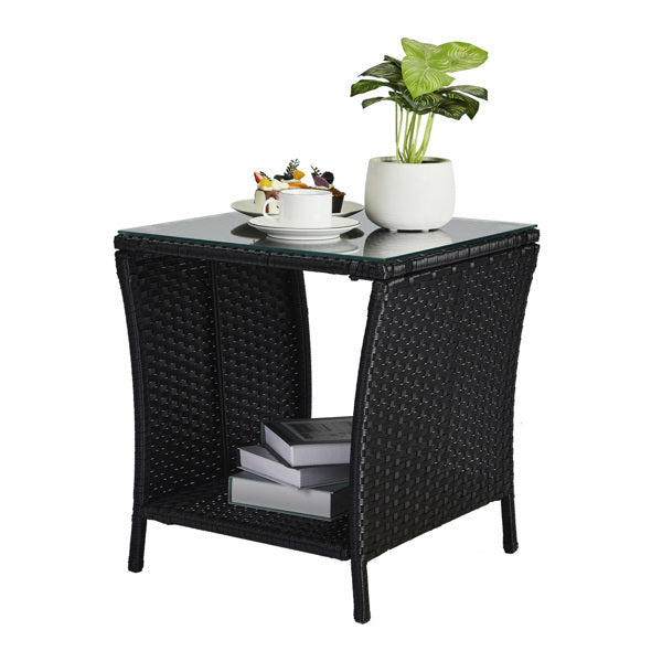 Braided Rattan Edge Wicker Side Table